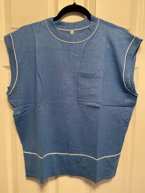 Belicoco Blue Sleeveless Women’s Sweater Vest with White Piping…size XXL